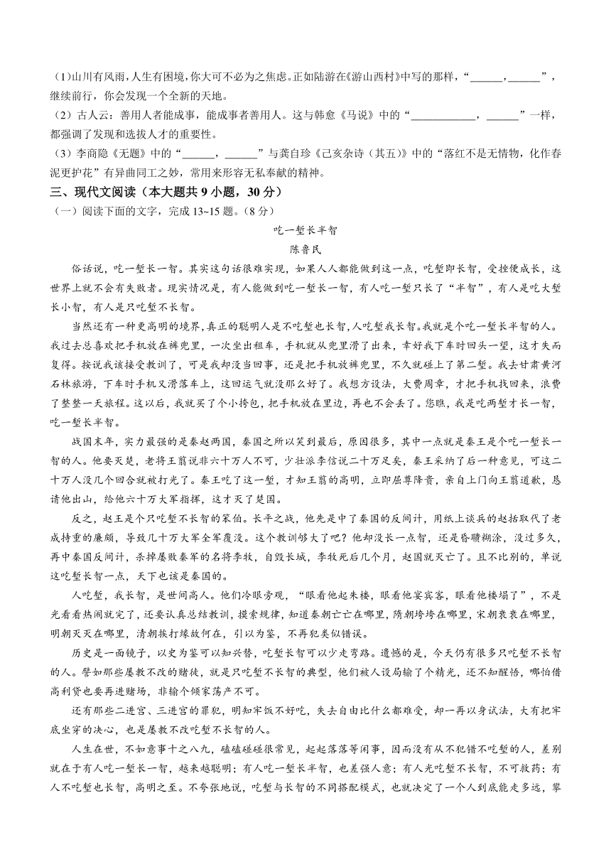 2024年江西省九江市修水县中考二模语文试题（含解析）