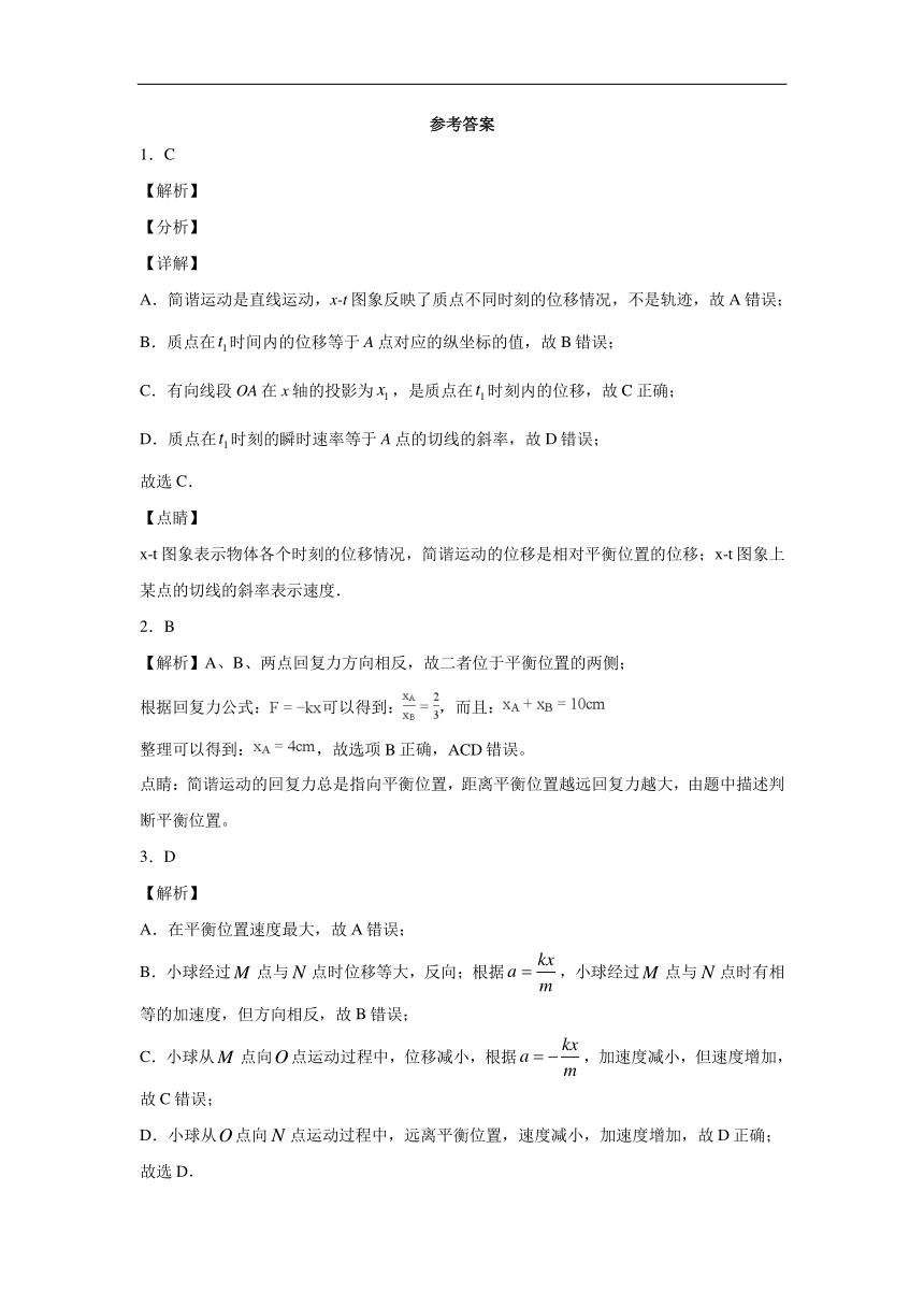 开封市置地高中2019-2020学年高中物理人教版选修3-4：11.2简谐运动的描述 质量检测（含解析）