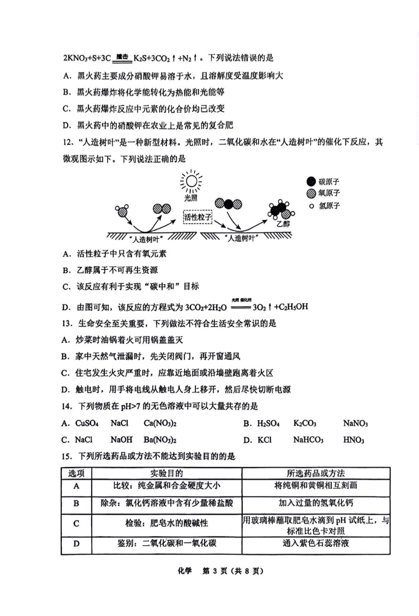 2024年重庆市鲁能巴蜀中学校中考二模化学试卷(图片版,无答案)