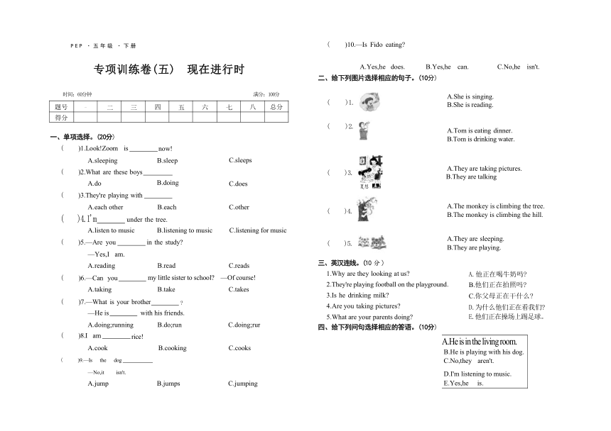 2023-2024学年人教PEP版英语五年级下册现在进行时专项训练（无答案）