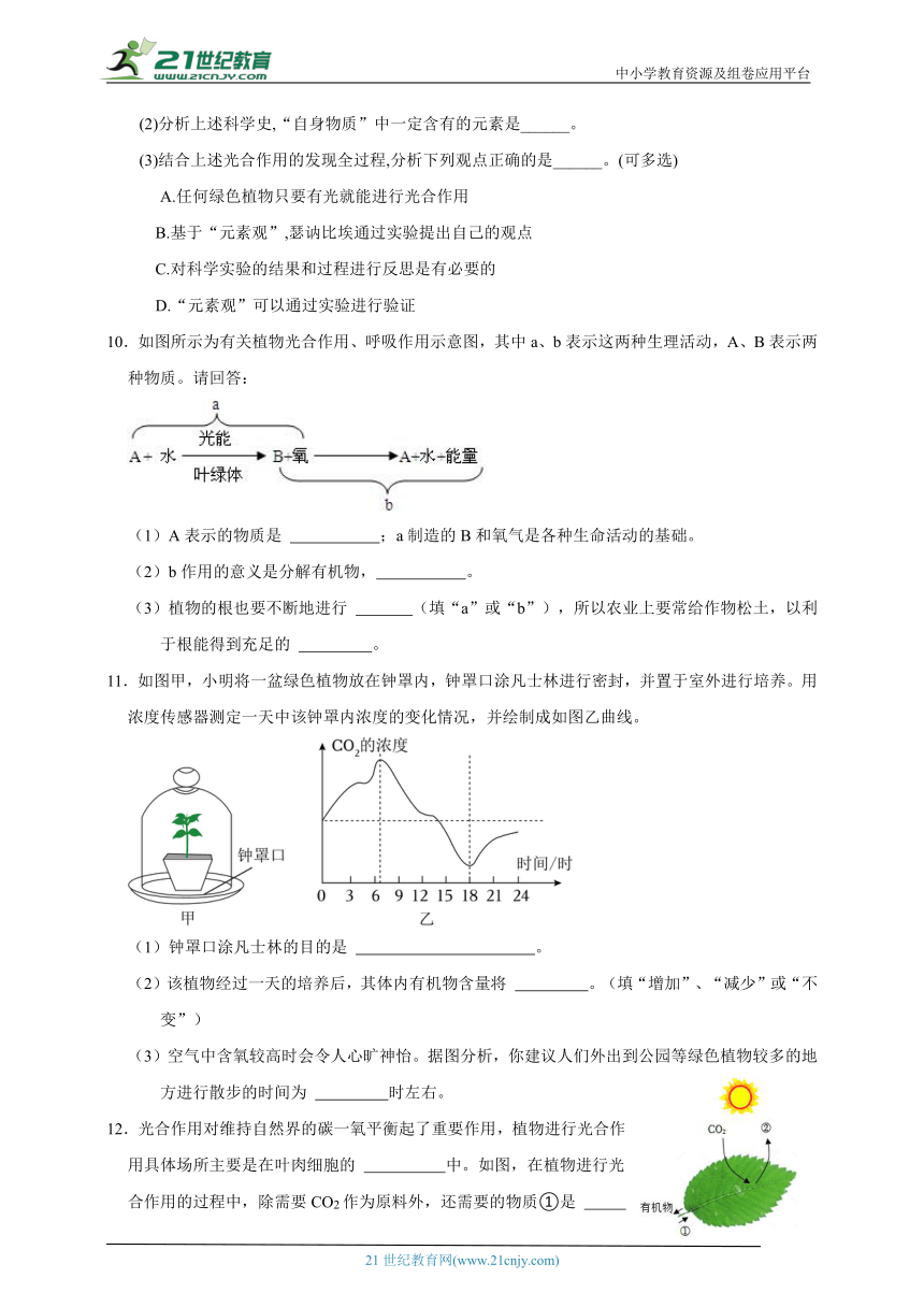 浙教版八下科学期中专题12 光合作用与碳氧循环（含答案）