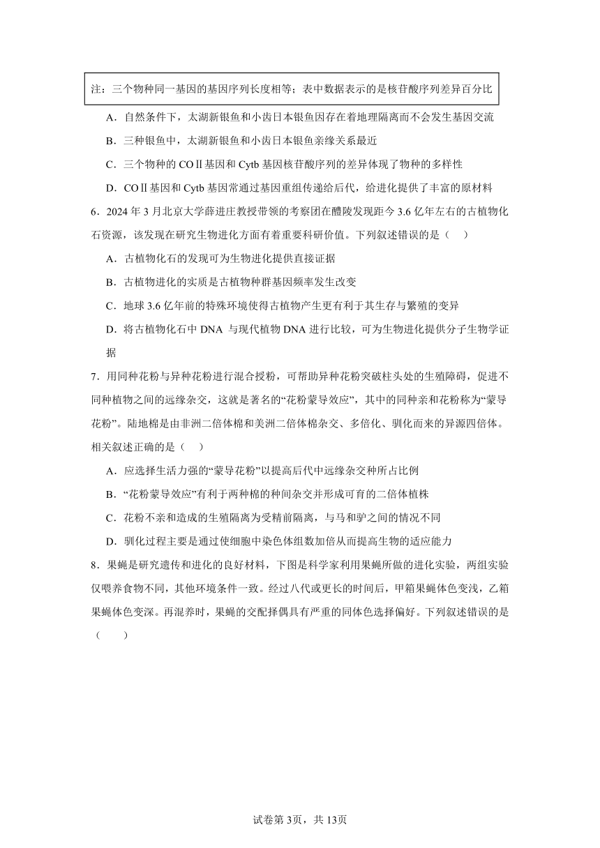 6.3种群基因组成的变化与物种的形成同步练习（含解析）2023——2024学年高生物人教版（2019）必修2遗传与进化（含解析）