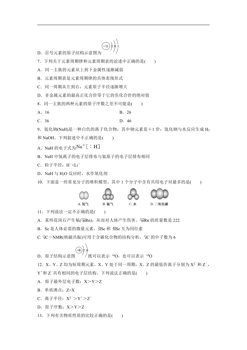 化学人教版高中必修第一册第四章 物质结构 元素周期律（基础） 同步练习（原卷版+解析版）