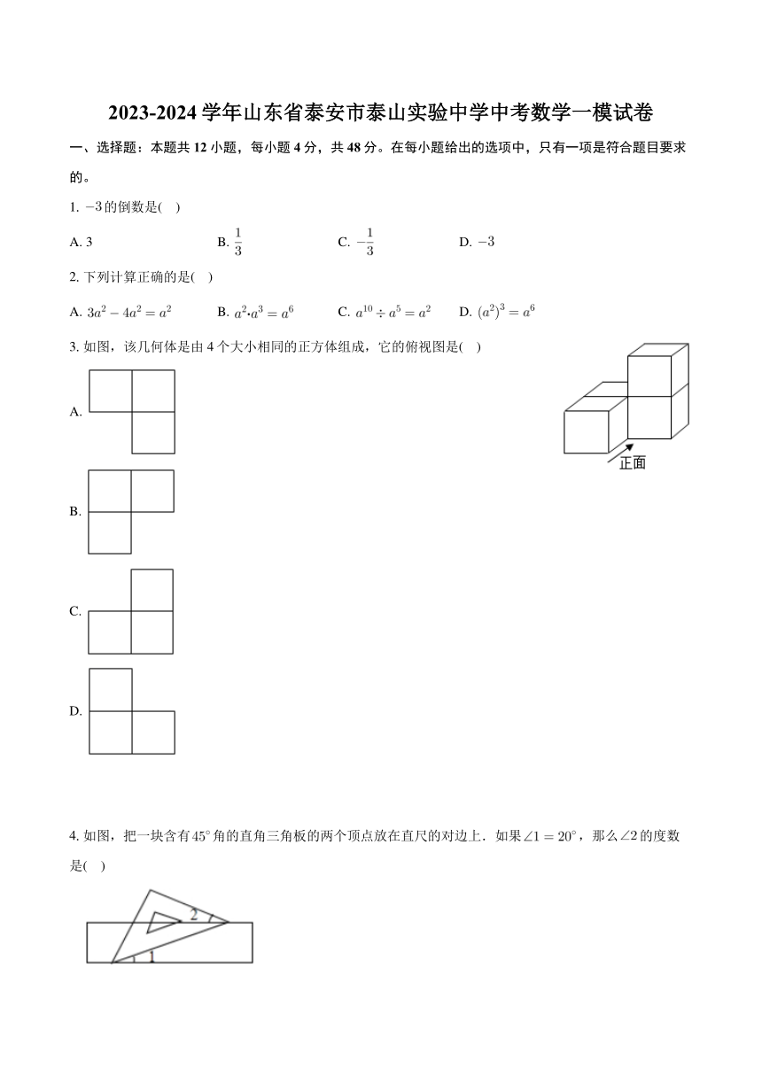 2023-2024学年山东省泰安市泰山实验中学中考数学一模试卷（含解析）