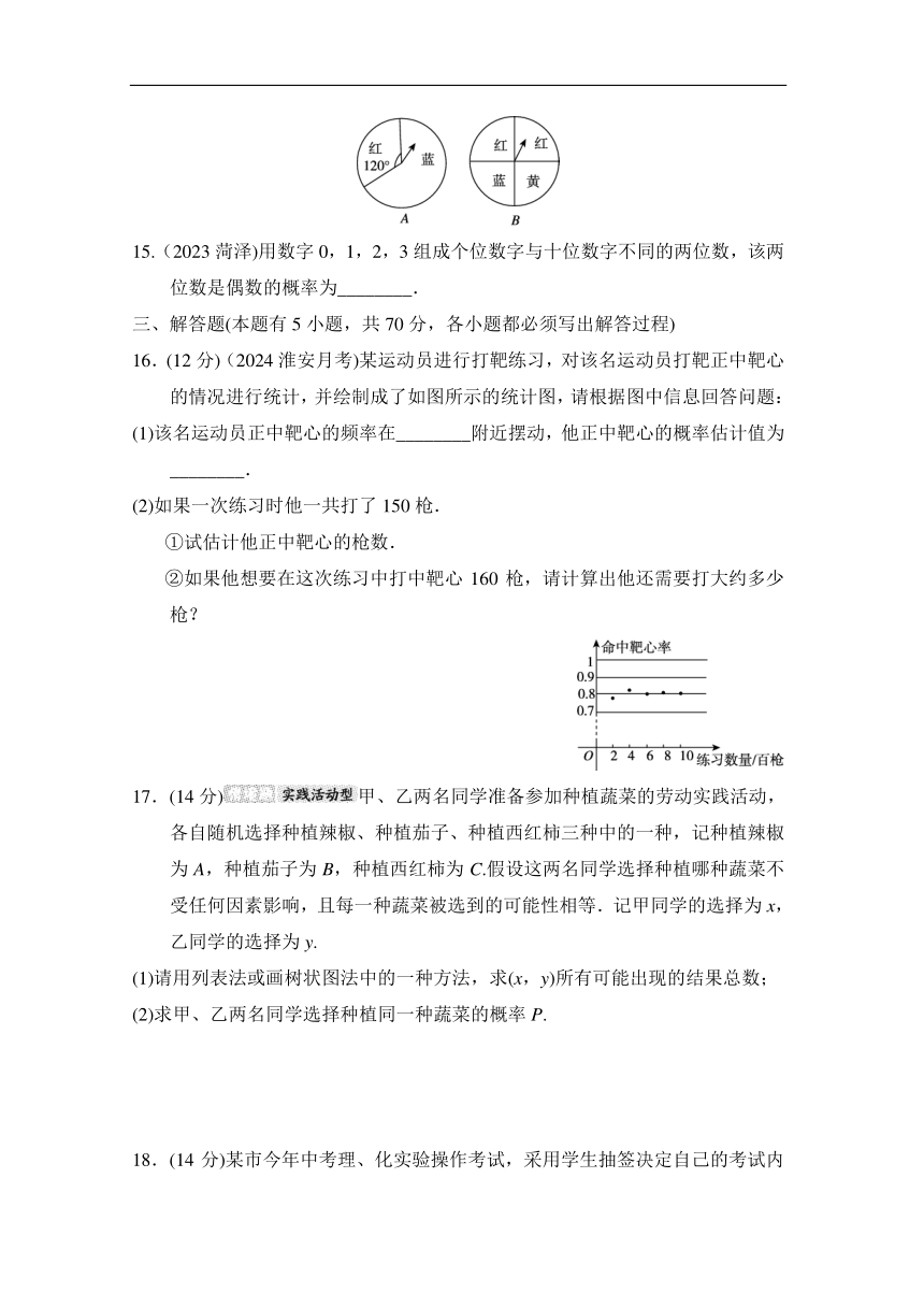 人教版数学九年级上册 第二十五章 概率初步 综合素质评价（含答案）