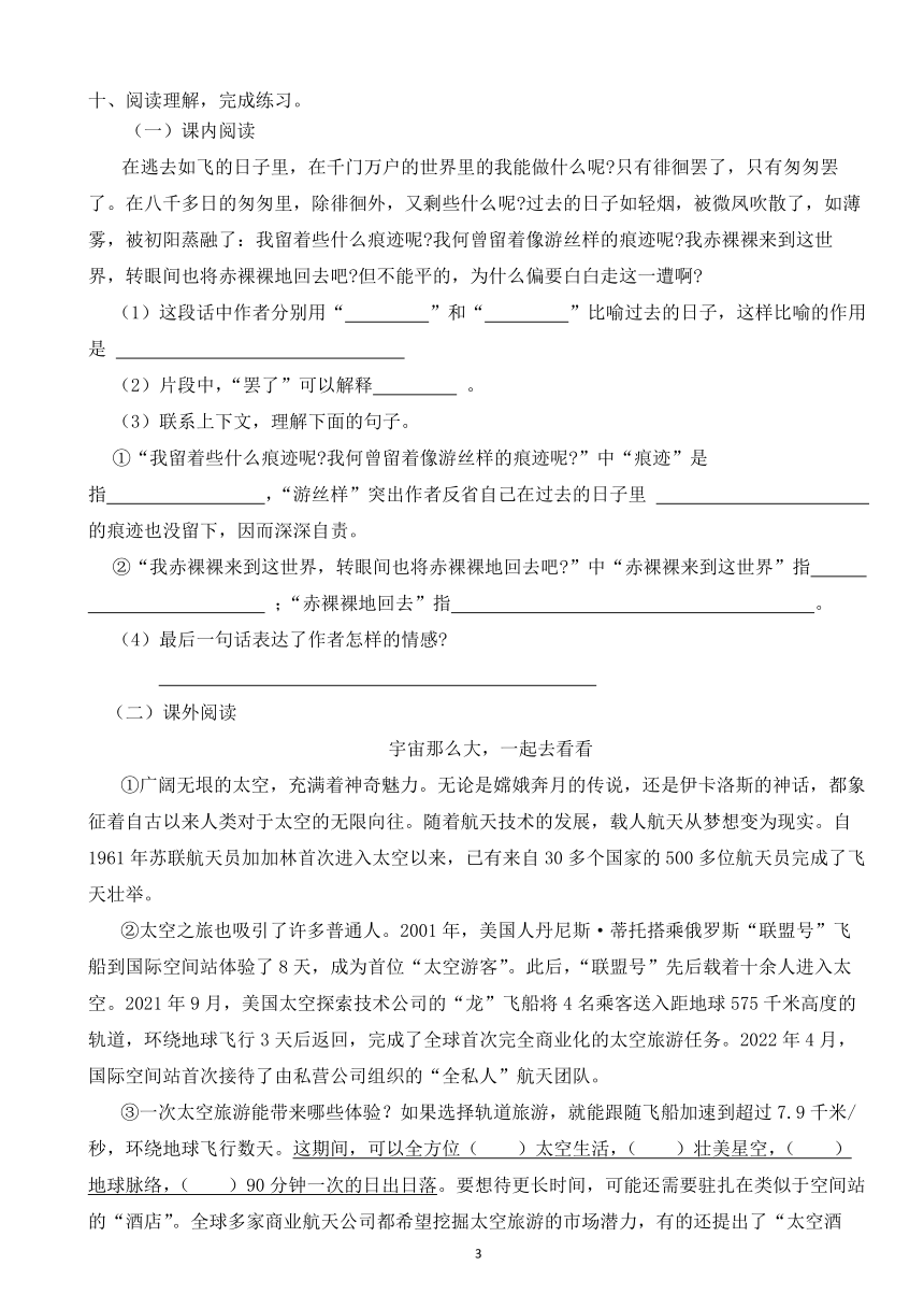 六年级下册语文小升初模拟卷（十一）（含答案）