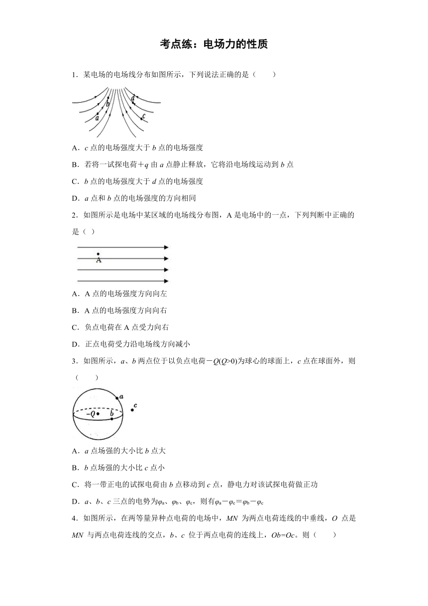 高中物理人教新课标版选修3-1：电场力的性质 补充练习（含解析）