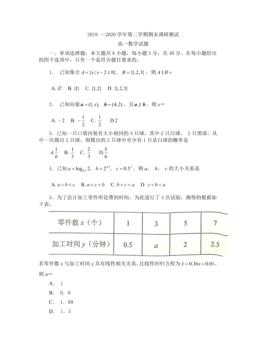 江苏省启东市2019-2020学年高一下学期期末调研测试数学试题 Word版含答案