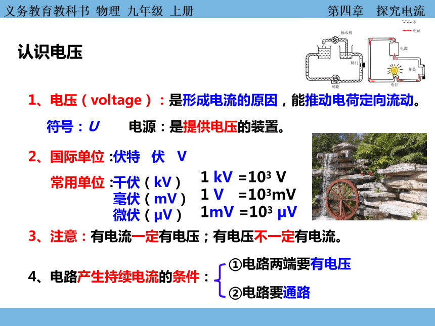 4.2电压： 电流产生的原因   课件(共28张PPT)2023-2024学年教科版物理九年级上册