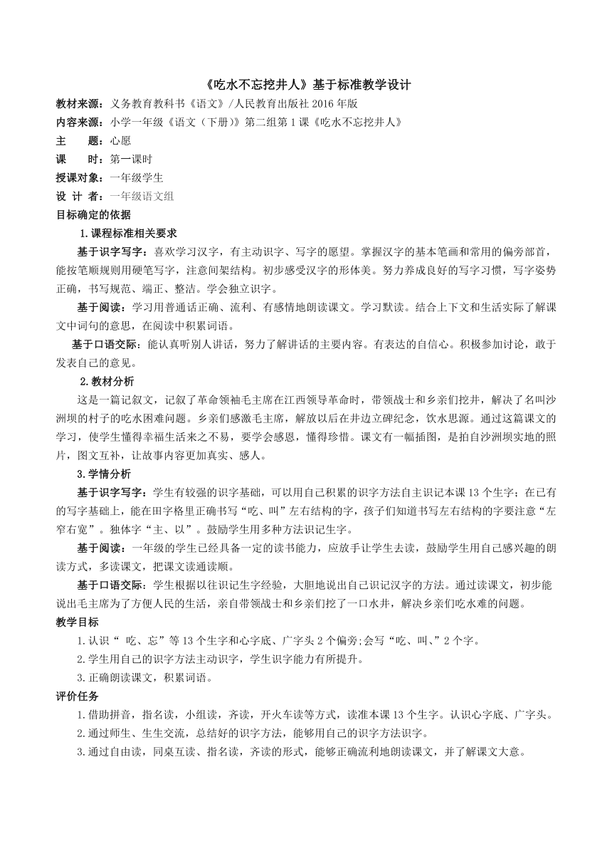 1 吃水不忘挖井人  教学设计