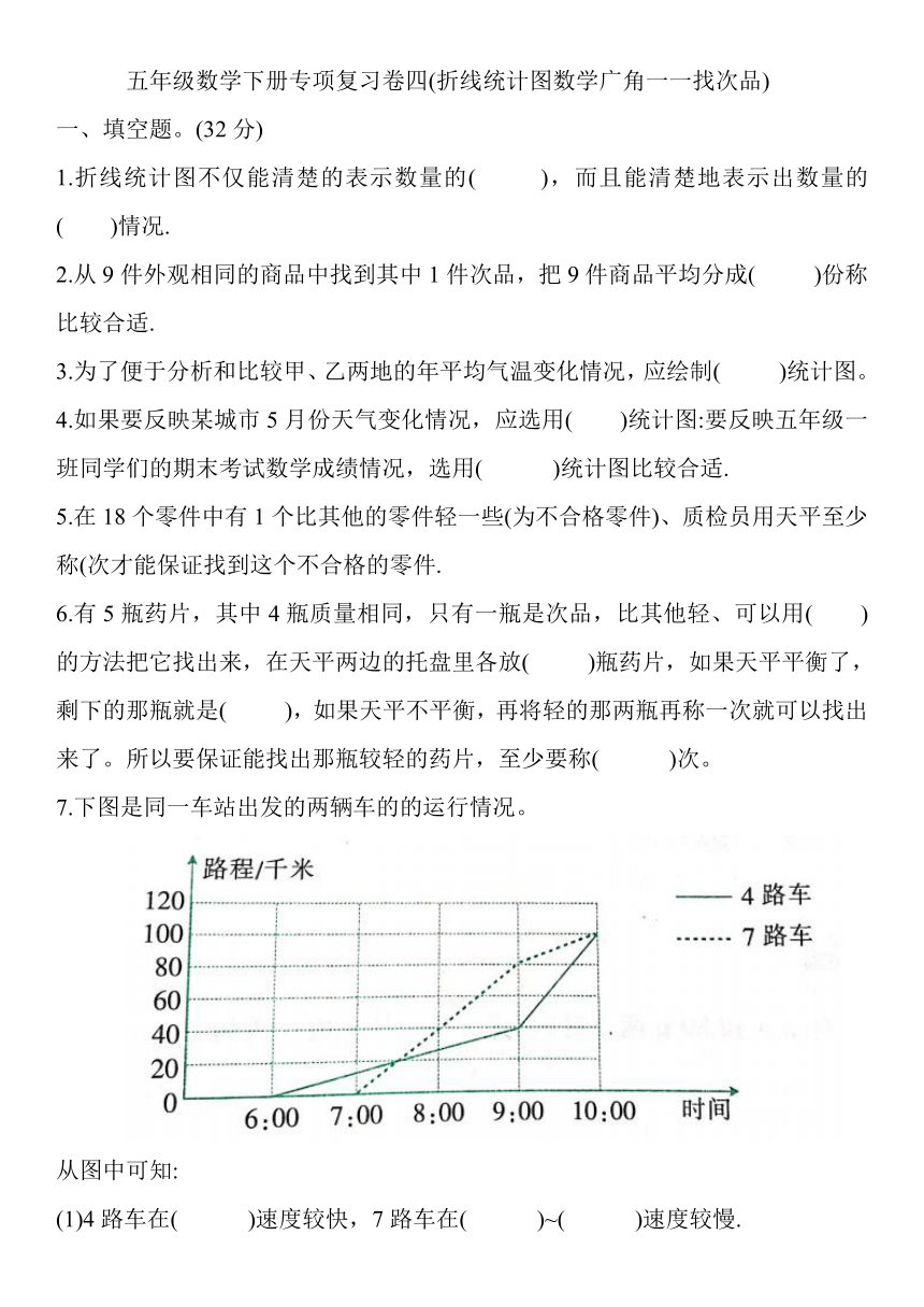 五年级数学下册专项复习卷四(折线统计图数学广角一一找次品)（含答案）