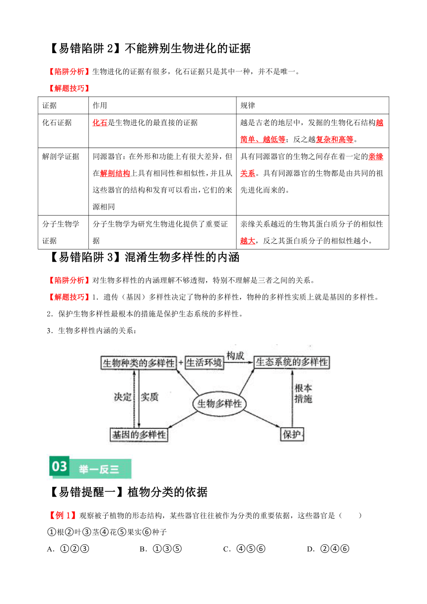 易错点11 生物多样性、起源与进化-备战2024年中考生物易错题（含解析）