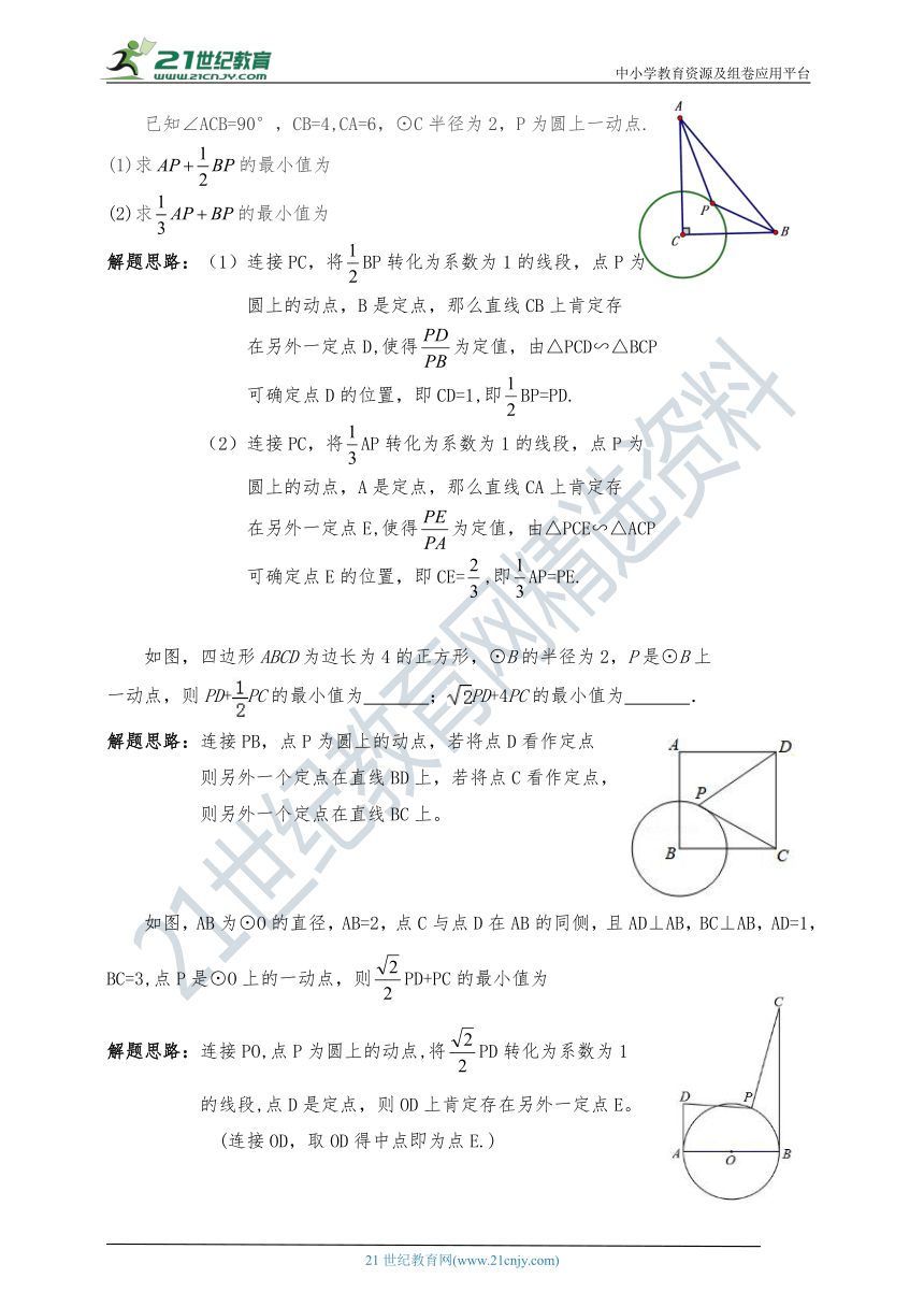 【备考2021】中考数学一轮 “阿氏圆”经典讲解剖析 学案