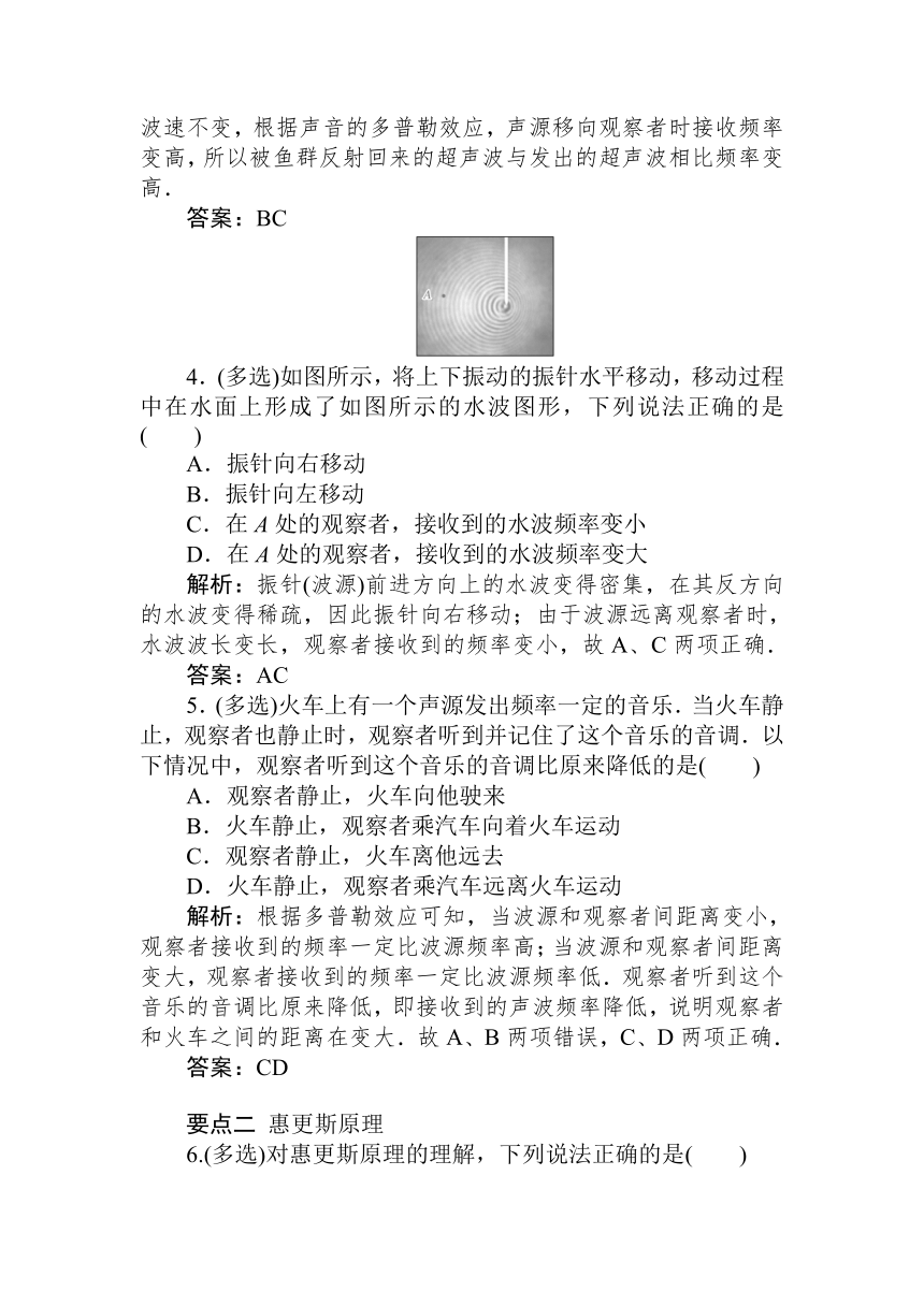 高中物理人教版课上随堂练习选修3-4 12.5　多普勒效应12.6　惠更斯原理 Word版含解析