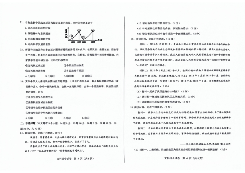 2024年河北省邯郸市经开区九年级中考一模文科综合试卷（图片版 含答案）