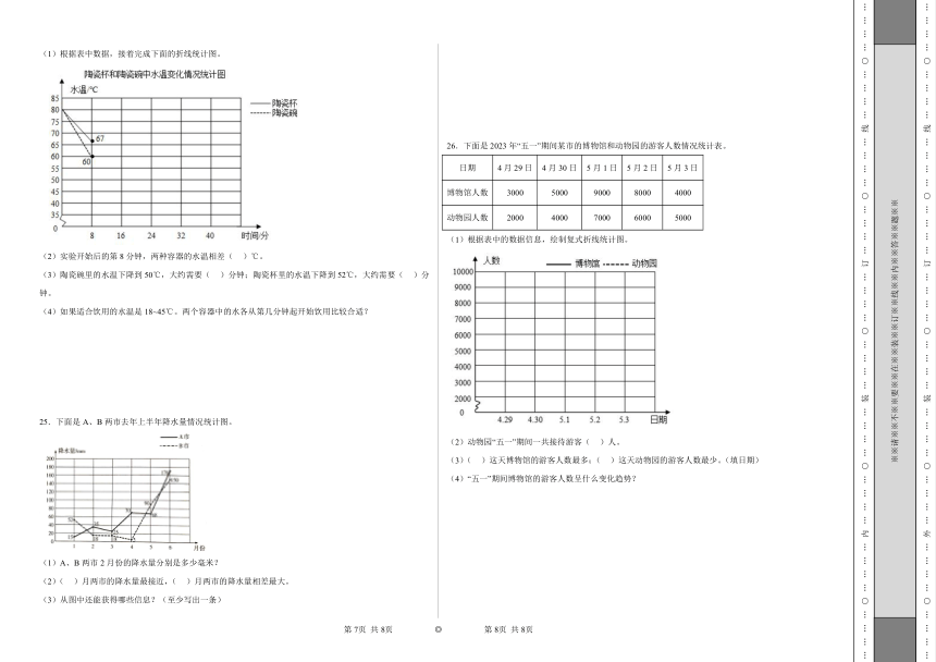 8.2复式折线统计图同步练习 北师大版数学五年级下册（含解析）