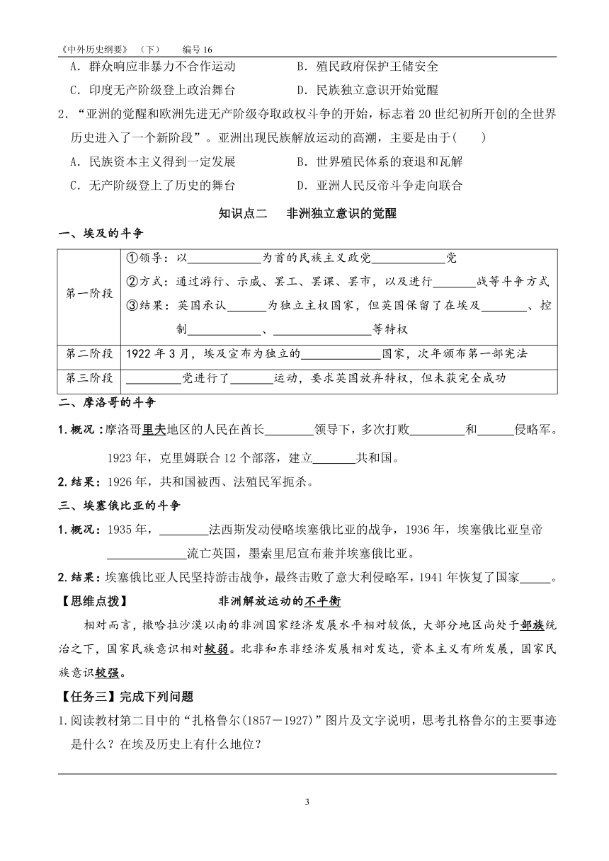 第16课 亚非拉民族民主运动的高涨 导学案（无答案）