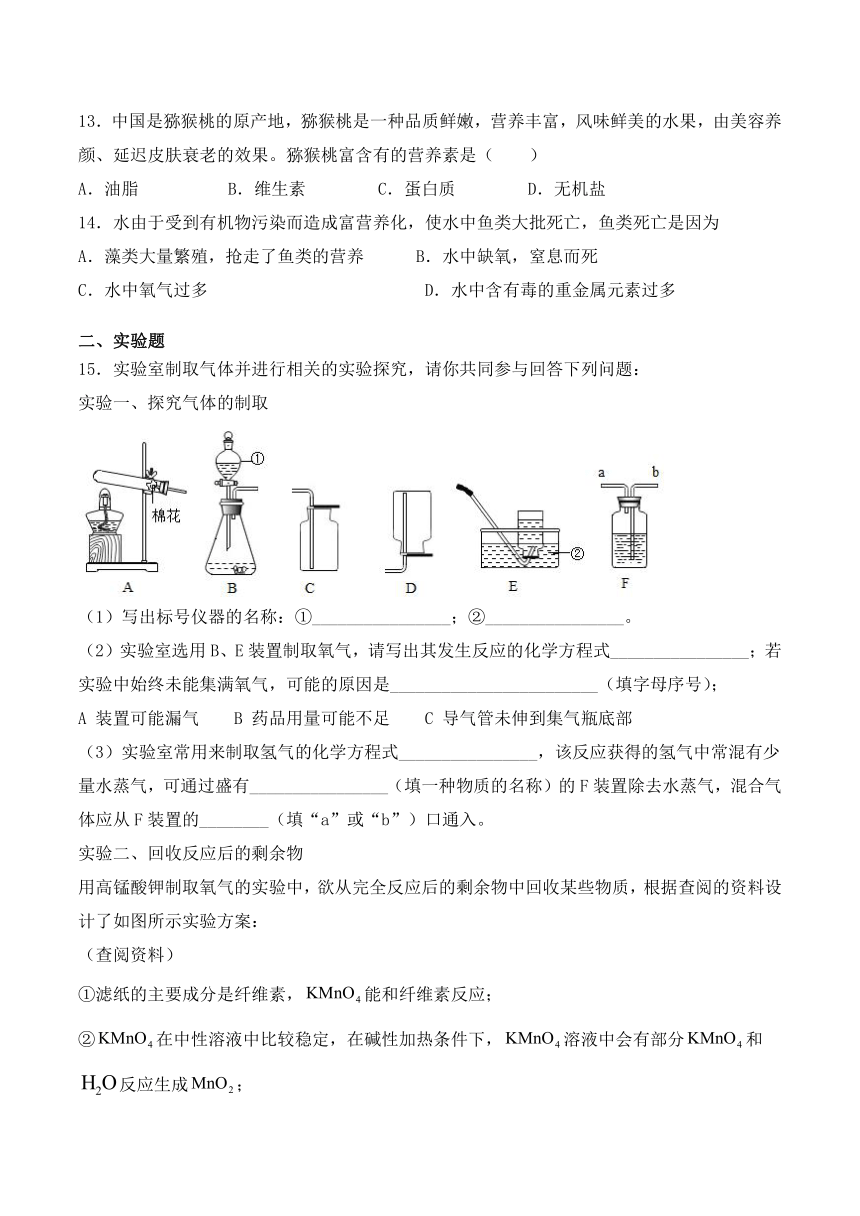 鲁教版初中化学九年级下册第十单元《化学与健康》检测题（含答案）