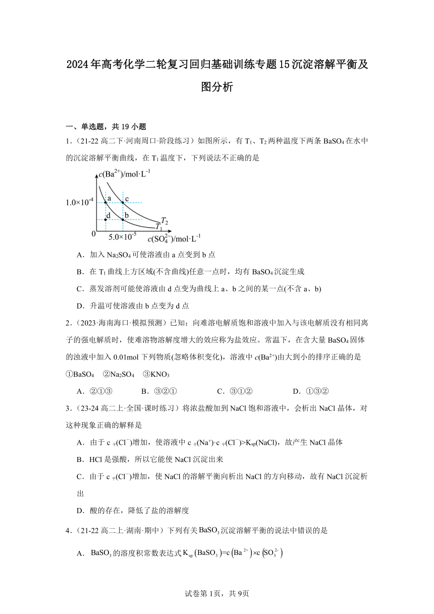 2024年高考化学二轮复习回归基础训练专题15沉淀溶解平衡及图分析（含解析）