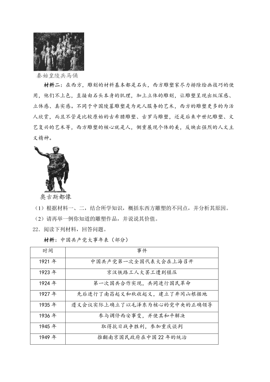 河南省驻马店市上蔡县2024届九年级下学期中考一模历史试卷(含解析答案)