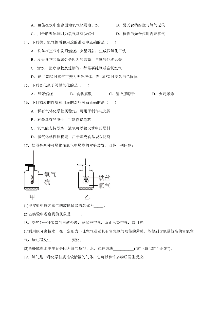 2.1 性质活泼的氧气-2023-2024学年沪教版九年级上册化学同步讲义及练习（含解析）