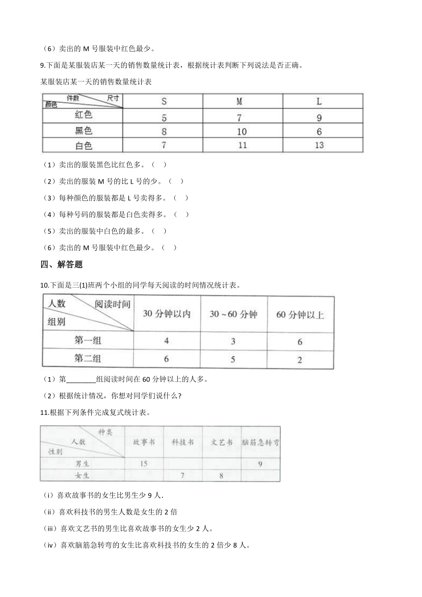 三年级下册数学试题-5.数据的收集和整理 冀教版 （含答案）