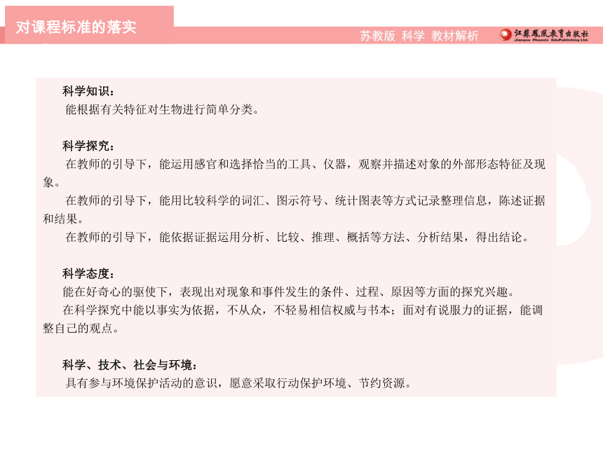 新苏教版科学四年级上册 第一单元《动物大家族》教材分析