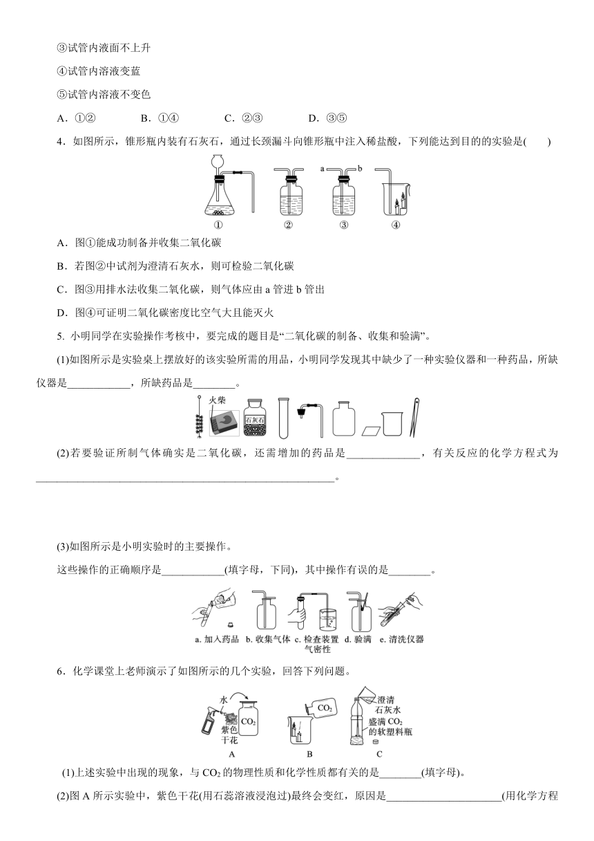 人教版九年级上册 第六单元 实验活动2　二氧化碳的实验室制取与性质 同步测试（含答案）