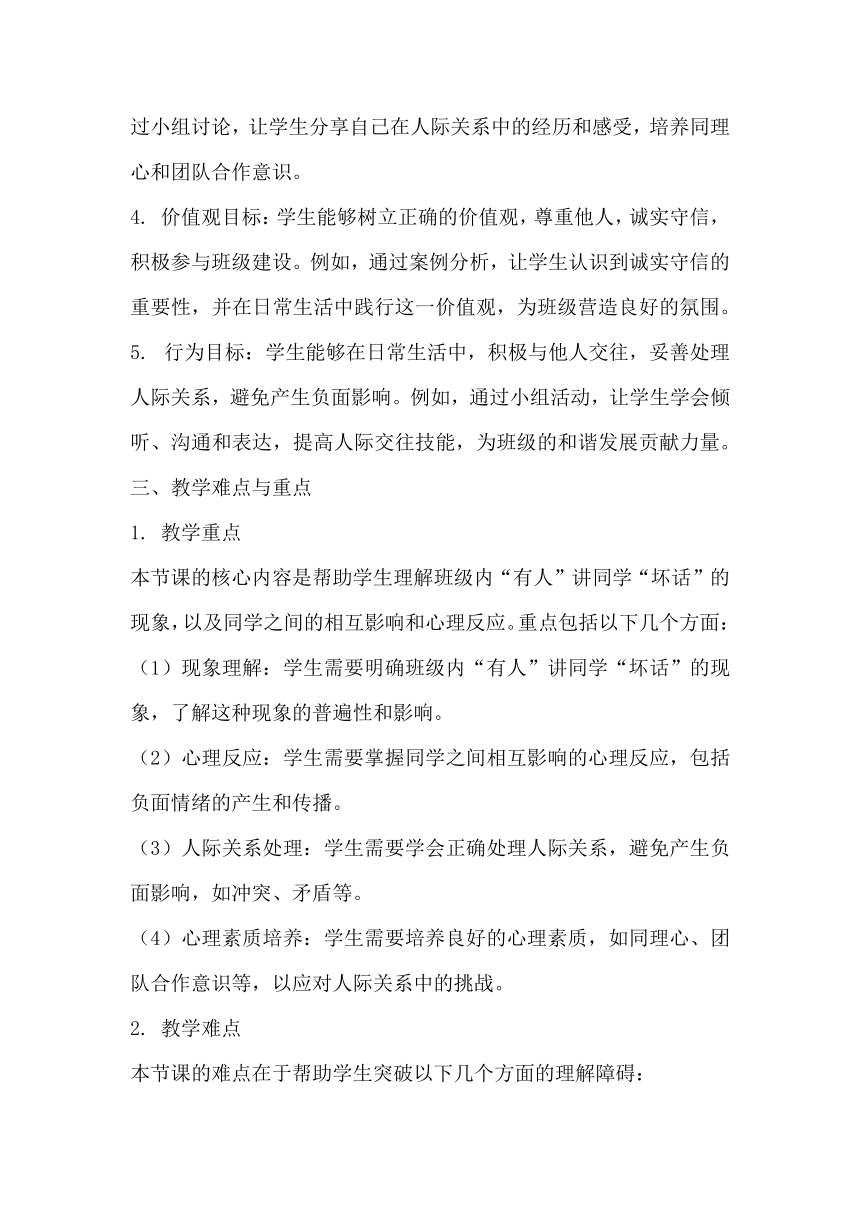 初中主题班会《班级内“有人”讲同学“坏话”，是真的吗？》 素材