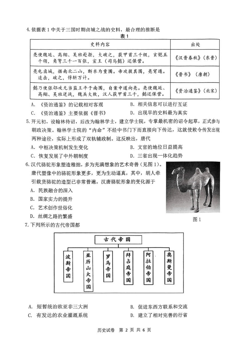 江苏省南通市2023-2024学年高一下学期期中考试历史试题（PDF版无答案）