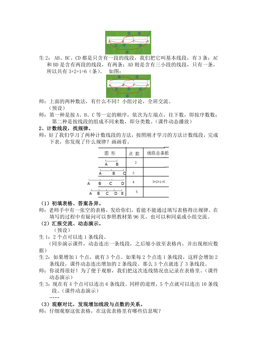 冀教版数学四年级上册 9 探索乐园 第二课时 探索数线段的规律 教案