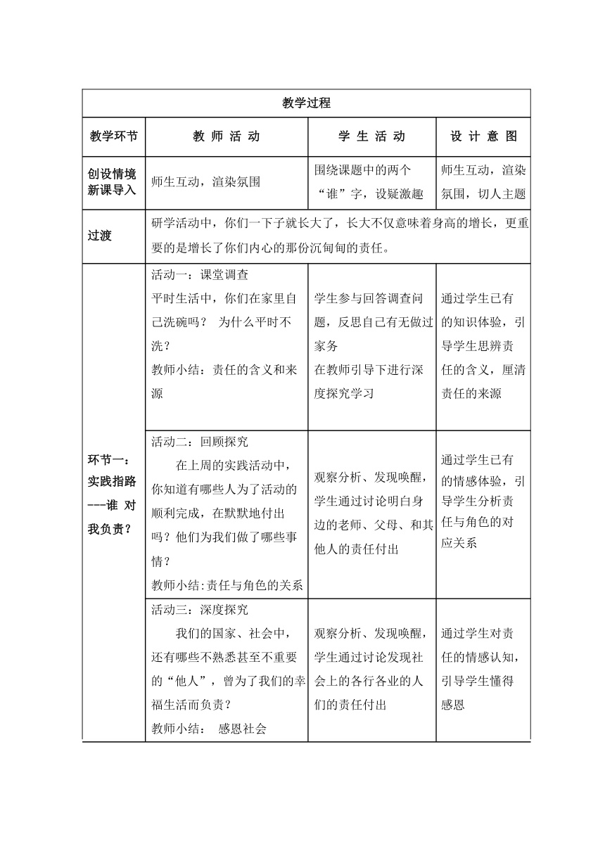 【核心素养目标】6.1 我对谁负责 谁对我负责 教案（表格式）