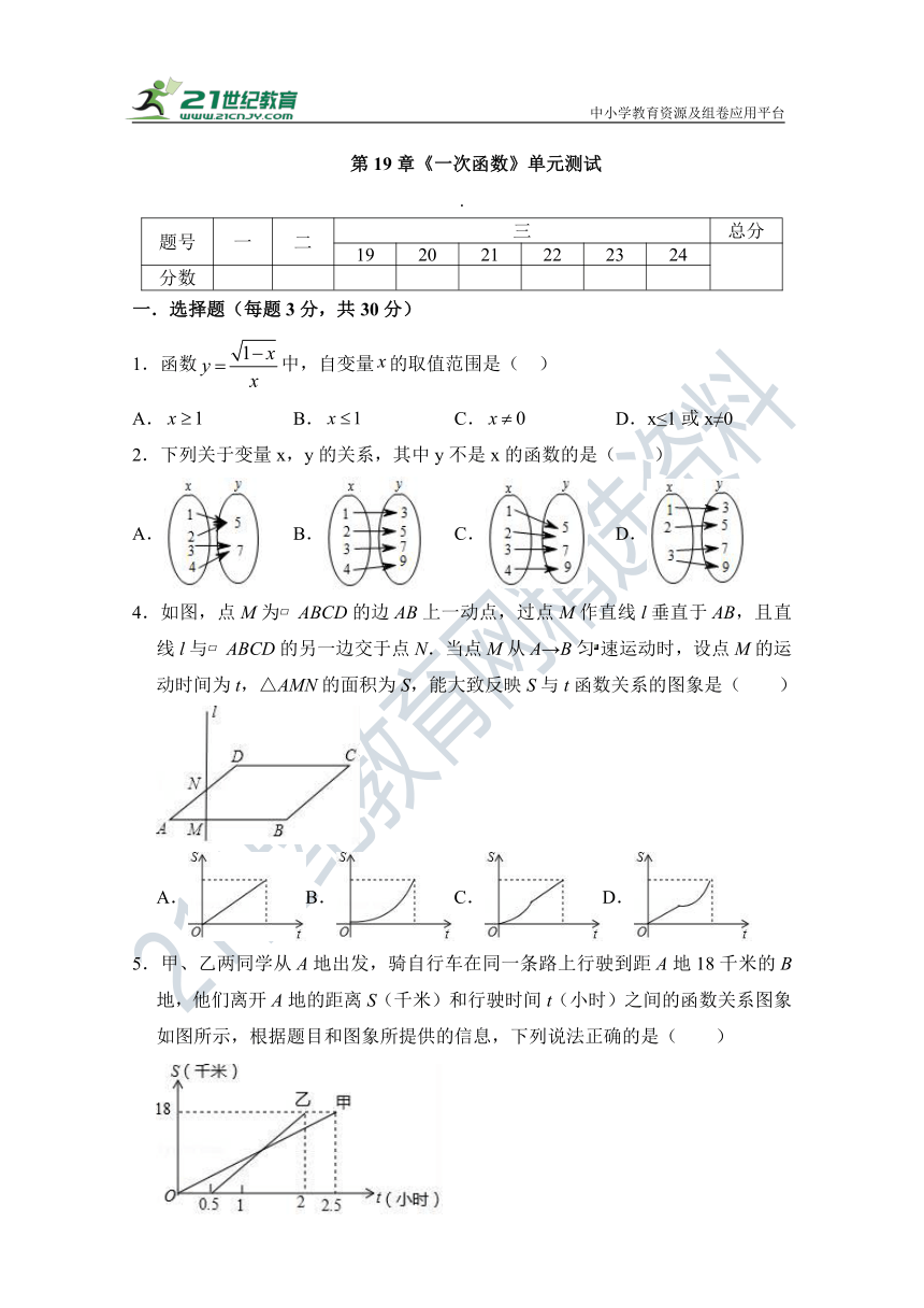 第十九章 一次函数单元同步检测试题（含答案）