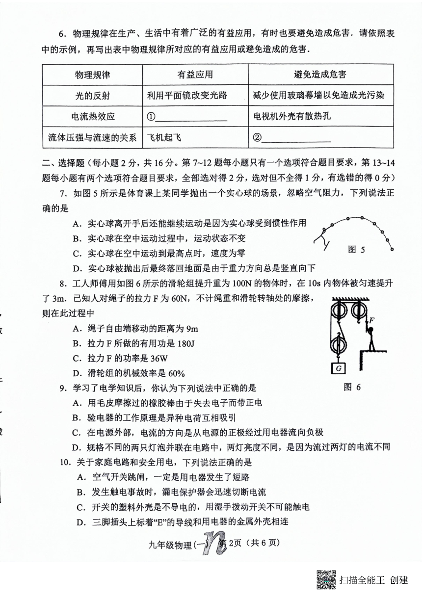 2024年河南省南阳市南召县中考九年级一模物理试卷（pdf版 无答案）