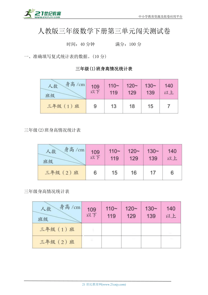 人教版三年级数学下册第三单元闯关测试卷（含答案）