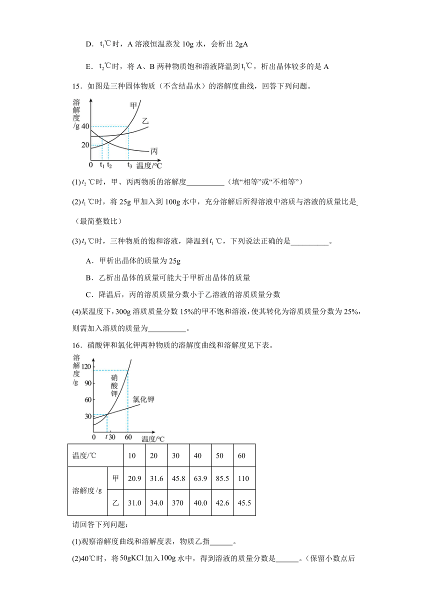 2024年中考化学专题训练——溶液的浓度（含解析）