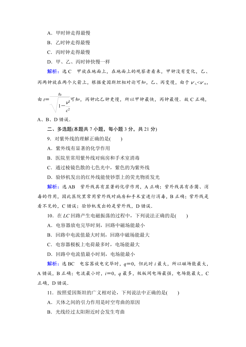 高中物理人教版选修3-4课后练习质量检测卷 第14章　电磁波　第15章　相对论简介word含解析