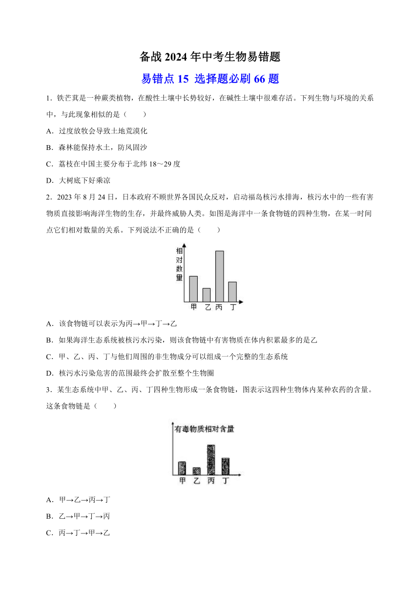 易错点15 选择题必刷66题-备战2024年中考生物易错题（含解析）