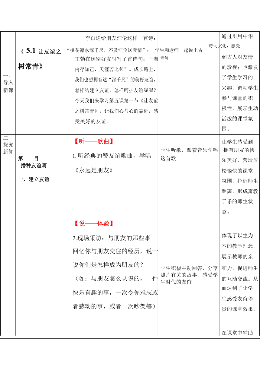 （核心素养目标）5.1 让友谊之树常青 教案