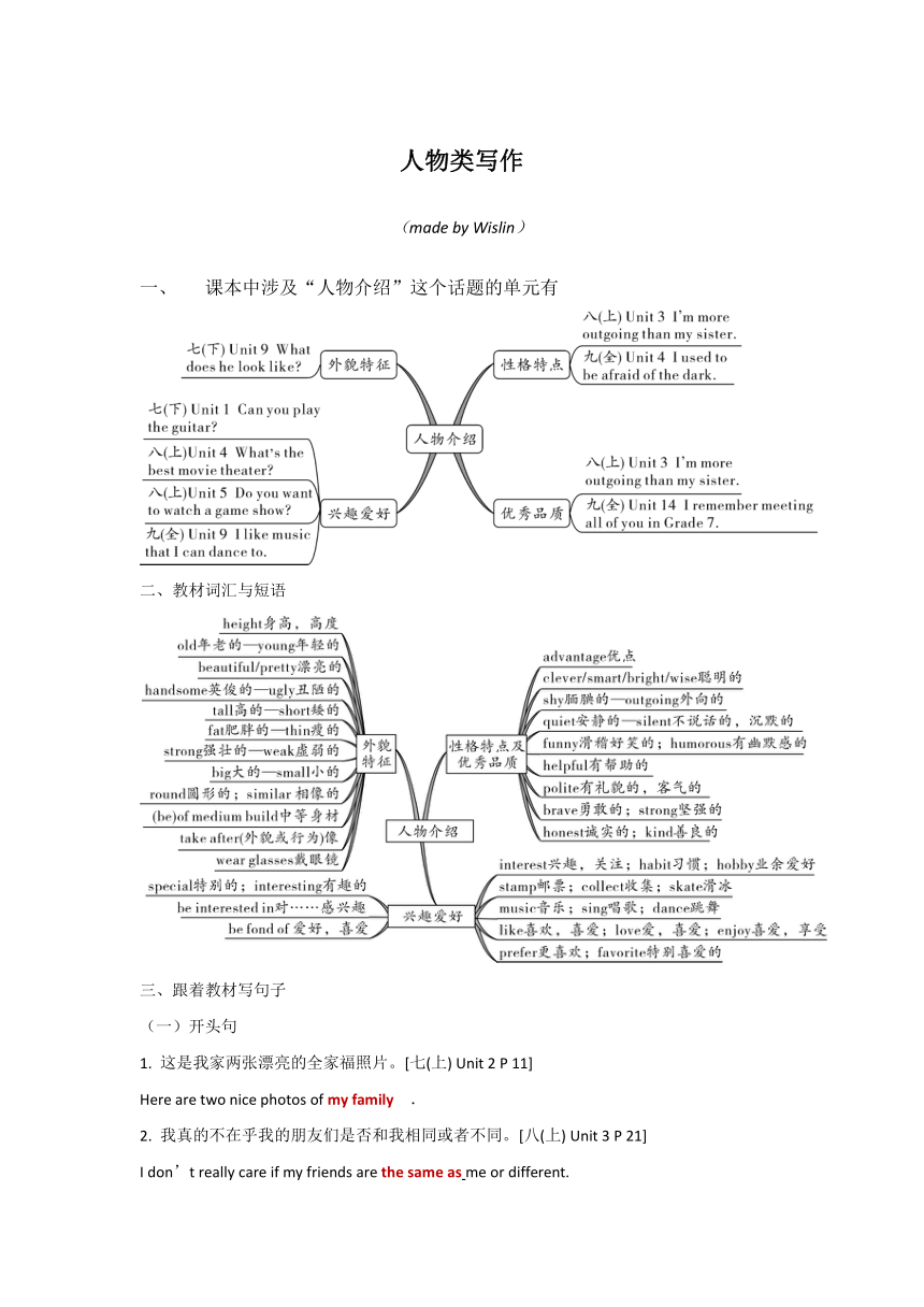 中考英语作文人物类写作（含答案）