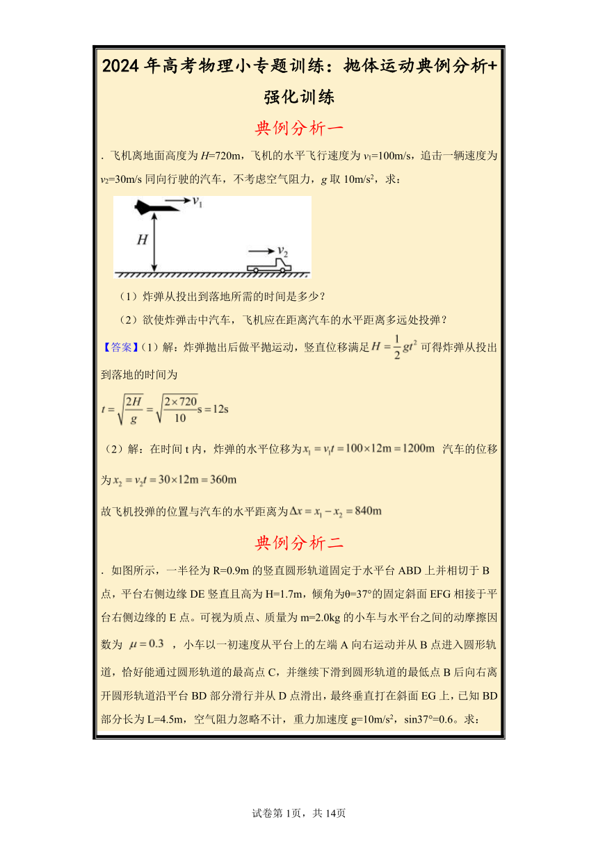 2024年高考物理小专题训练：抛体运动典例分析+强化训练（含解析）