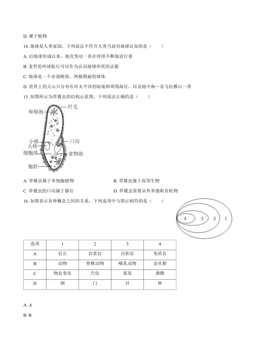 浙江省绍兴市新昌县2023-2024学年七年级（上）期末科学试卷（含解析）