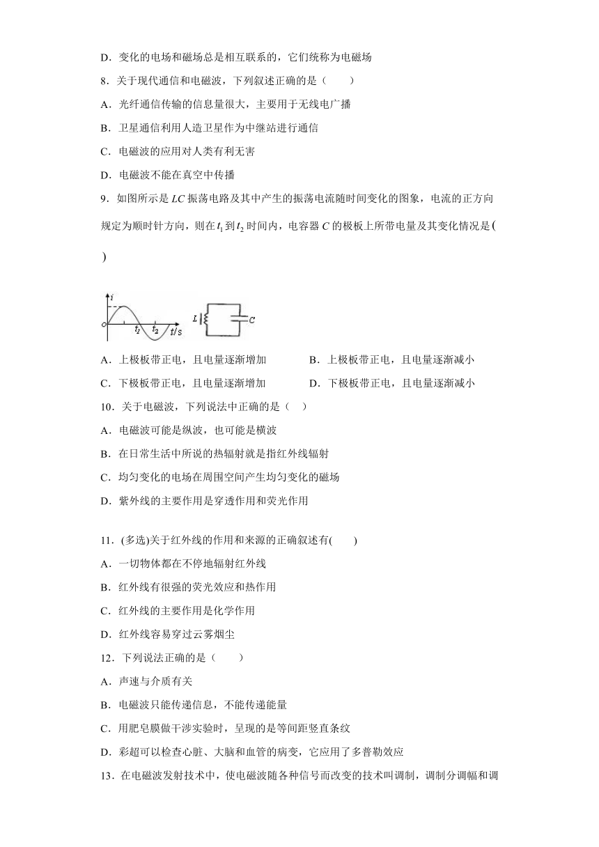 怀仁县巨子高中2019-2020学年高中物理鲁科版选修3-4：电磁波 单元测试（含解析）