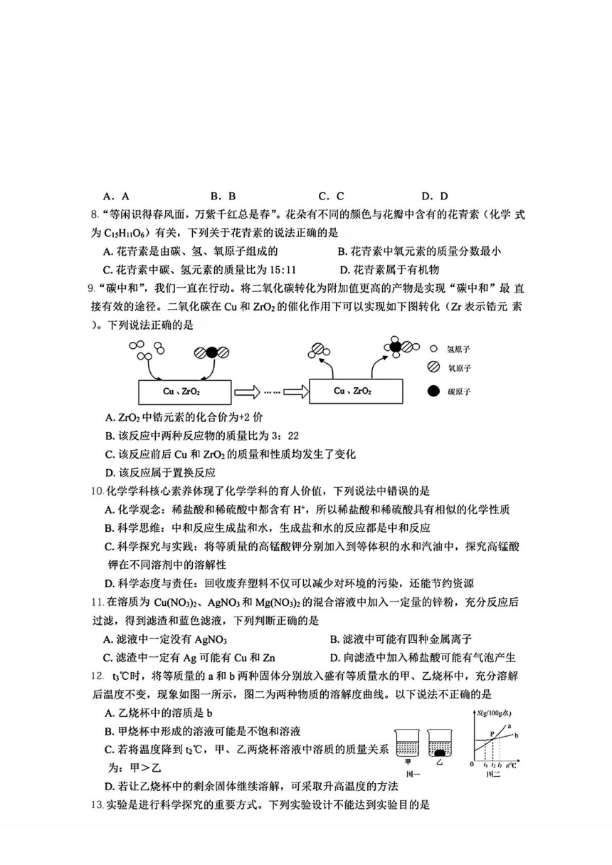 2024年湖北省枣阳市中考二模考试化学试题（PDF  含答案）