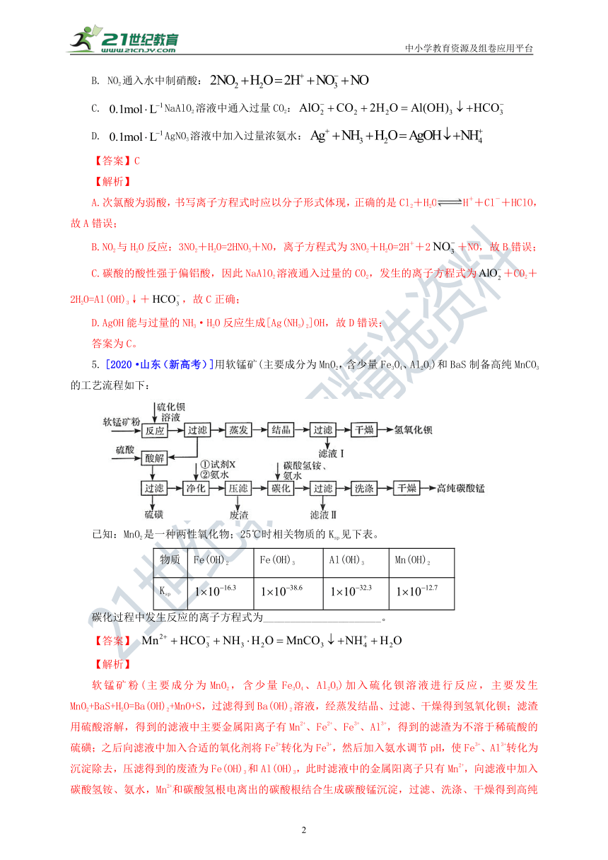 『备考2021』 三年高考真题分类精编解析03 离子反应 离子方程式（含解析）