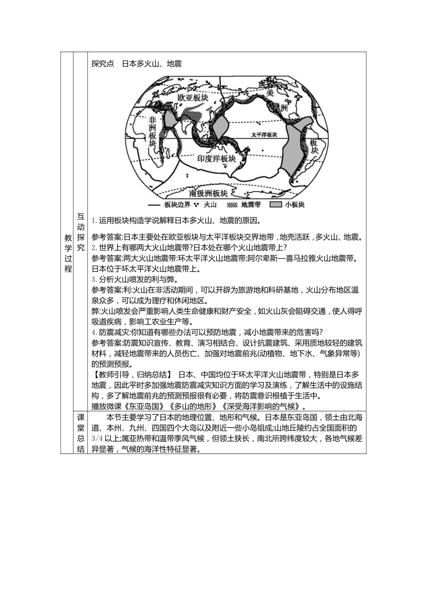 8.1日本 两课时教案（表格式）2023-2024学年度湘教版地理七年级下册