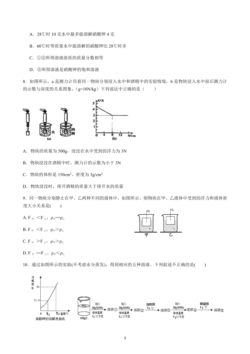 2020浙教版科学暑期培优第16讲：八年级上册科学综合检测