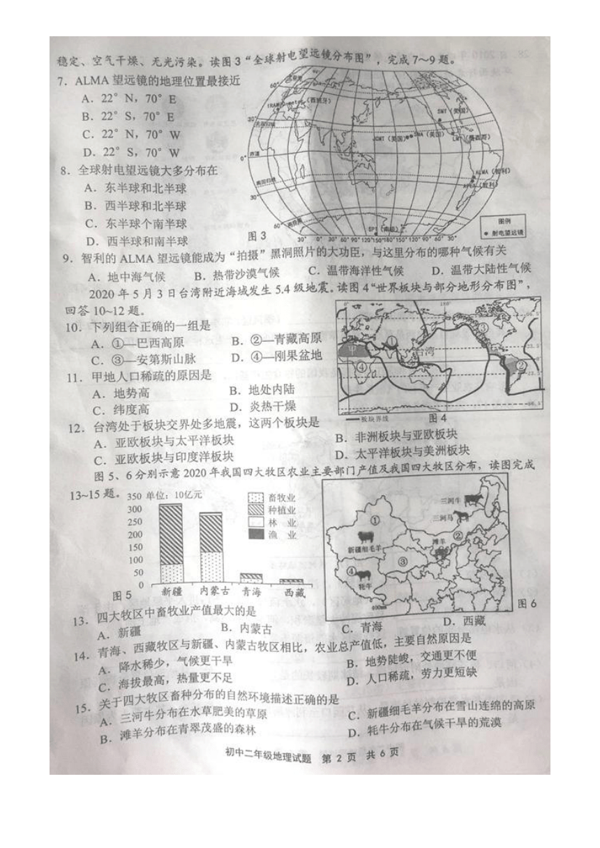 2020年福建省寿宁县初中二年级质量检测八年级地理试题（图片版，无答案）