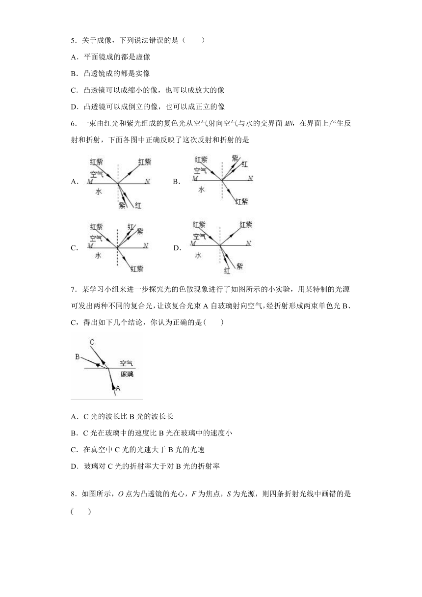 四川省合江中学2019-2020学年高中物理教科版选修3-4：4.1光的折射定律 同步练习（含解析）