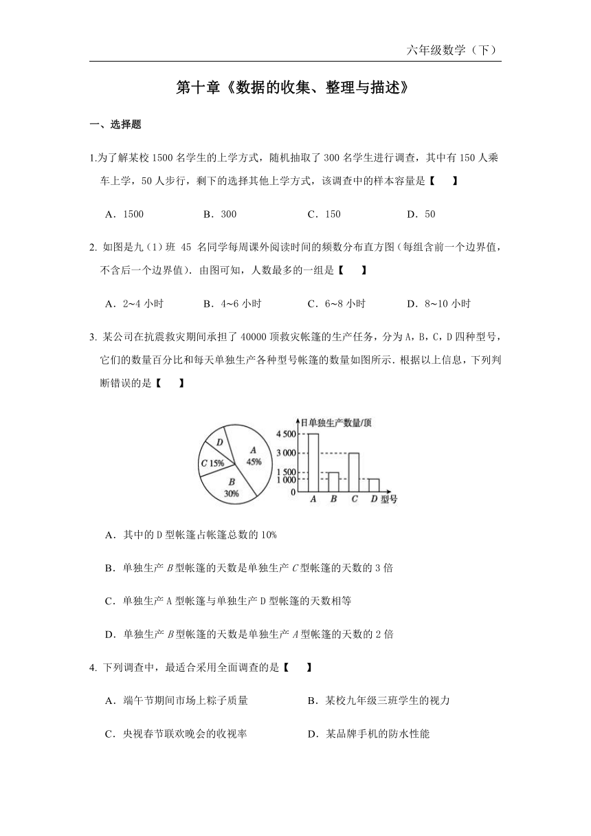 人教版（五四制）六年级数学下册第十章《数据的收集、整理与描述》单元测试含答案